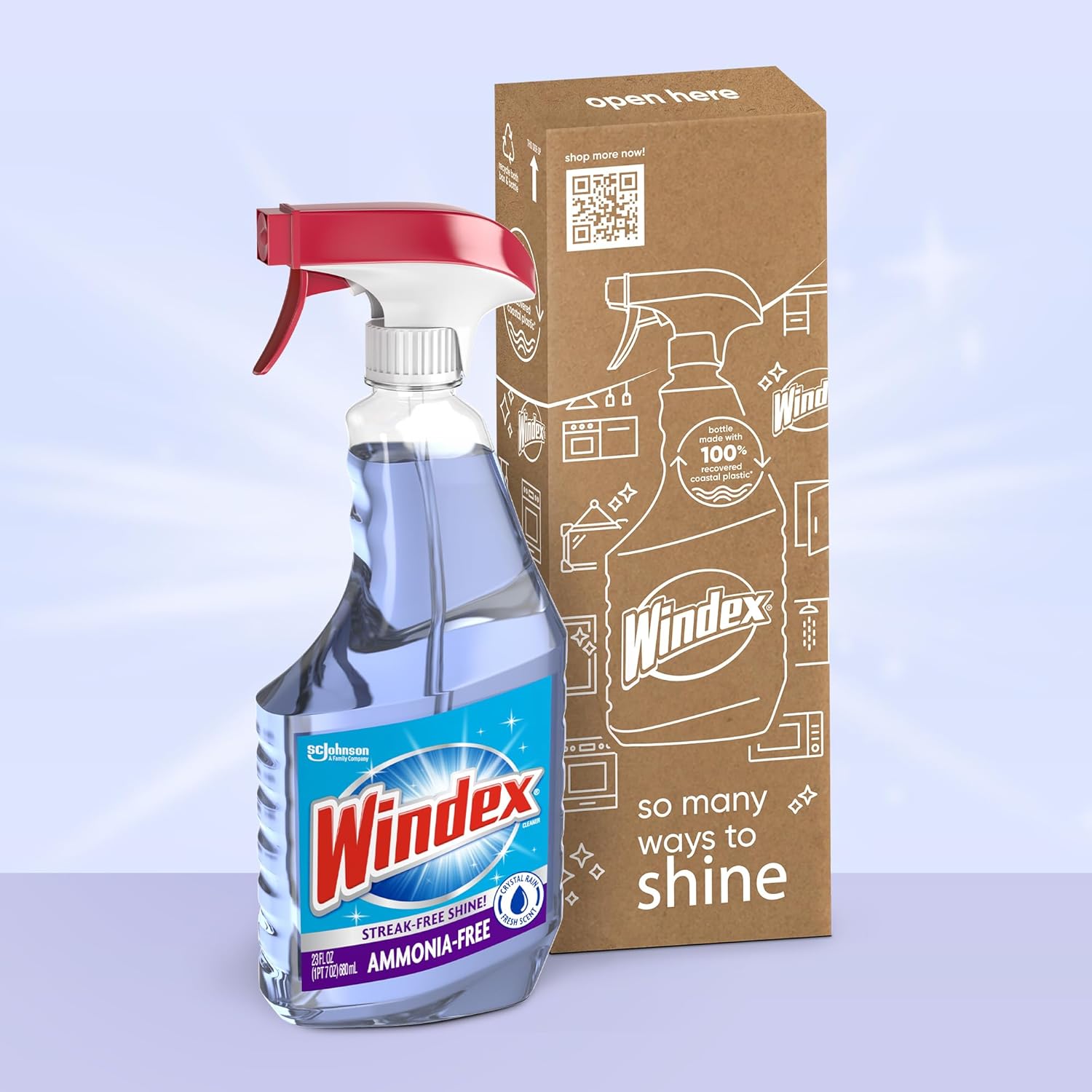 Windex Glass Cleaner Spray - Ammonia-Free Formula with Crystal Rain Scent | 23 Fl Oz Leak-Proof Bottle