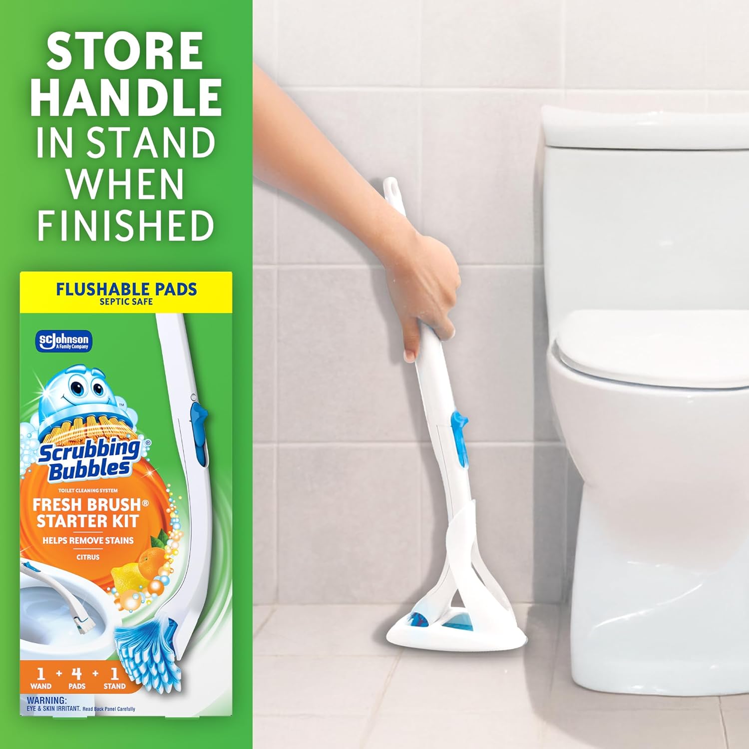 Scrubbing Bubbles Toilet Bowl Cleaning System - Citrus Scent | Includes 1 Wand, 4 Refill Pads & Stand