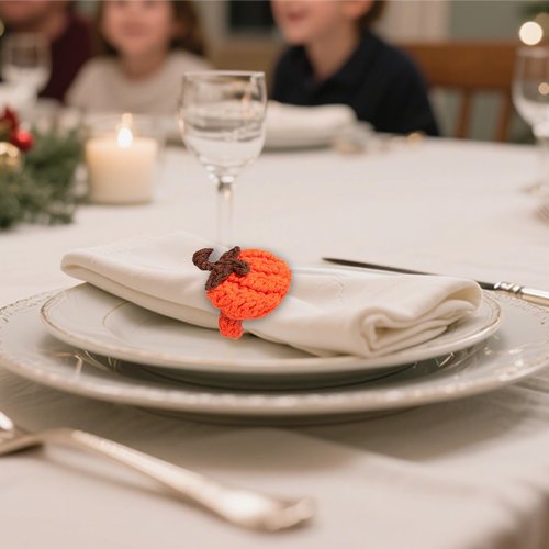 D-buy Set of 6 Pumpkin Napkin Rings, Fall Napkin Rings Thanksgiving Halloween Napkin Ring Holder, Handcrafted Crochet Napkin Holders for Thanksgiving Dinner Table Décor (6, Orange)