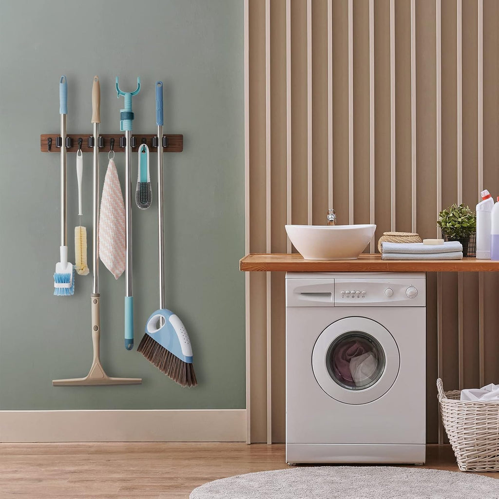 OUTNILI Broom Holder - Wall Mounted Coat Rack Bundle for Space-Saving Organization