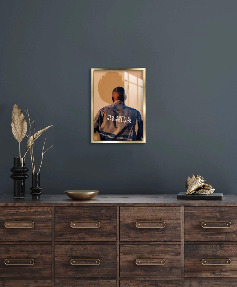 DAOTU Black Aluminum Alloy Framed Man Wall Art It's A Beautiful Day To Be Black African American Poster Modern Painting Home Decor for Living Room