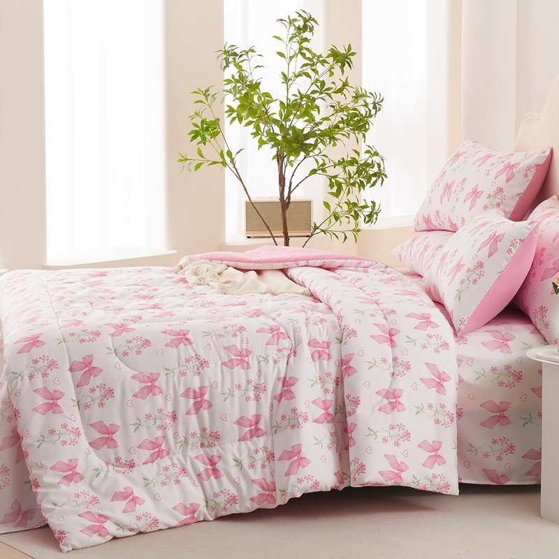 CCoutueChen Blue Floral Comforter Set Queen Girls Tie Dye Botanical Flower Bedding Set Modern Aesthetic Comforters Soft Down Alternative Comforter Sets for All Season