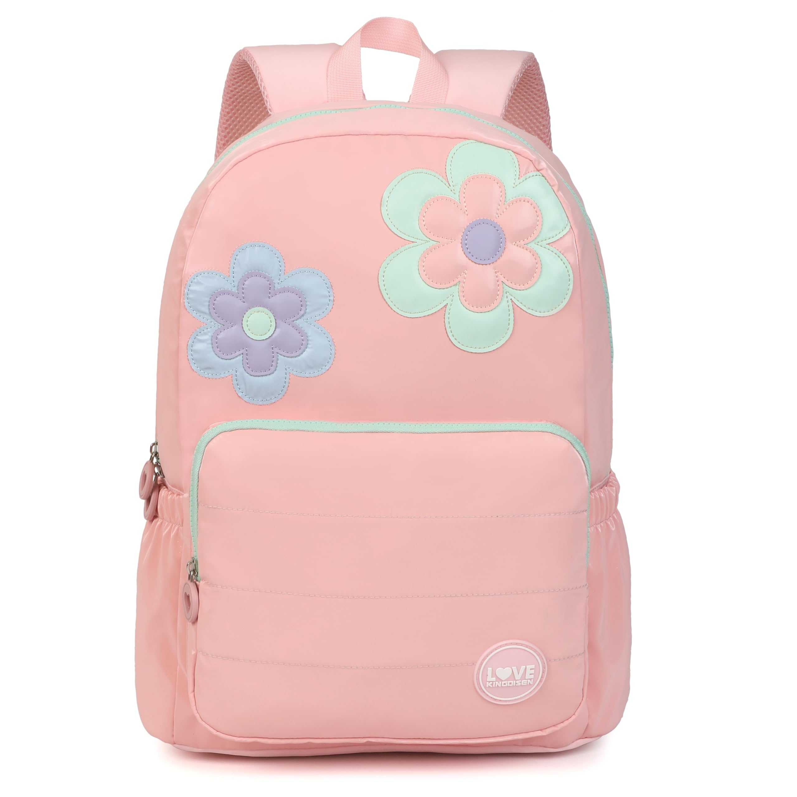 kingdisen School Backpack for Teen Girls, 3Pcs Pink Flower Bookbag Set for Middle School Girls Travel Laptop Backpack Mochila Infantil (Pink Flower)