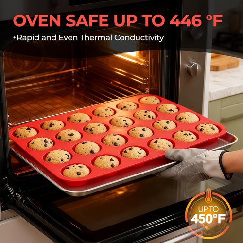 CAKETIME Silicone Muffin Pan - Mini 24-Cup Nonstick Baking Mold | Food Grade Silicone, 1 Pack
