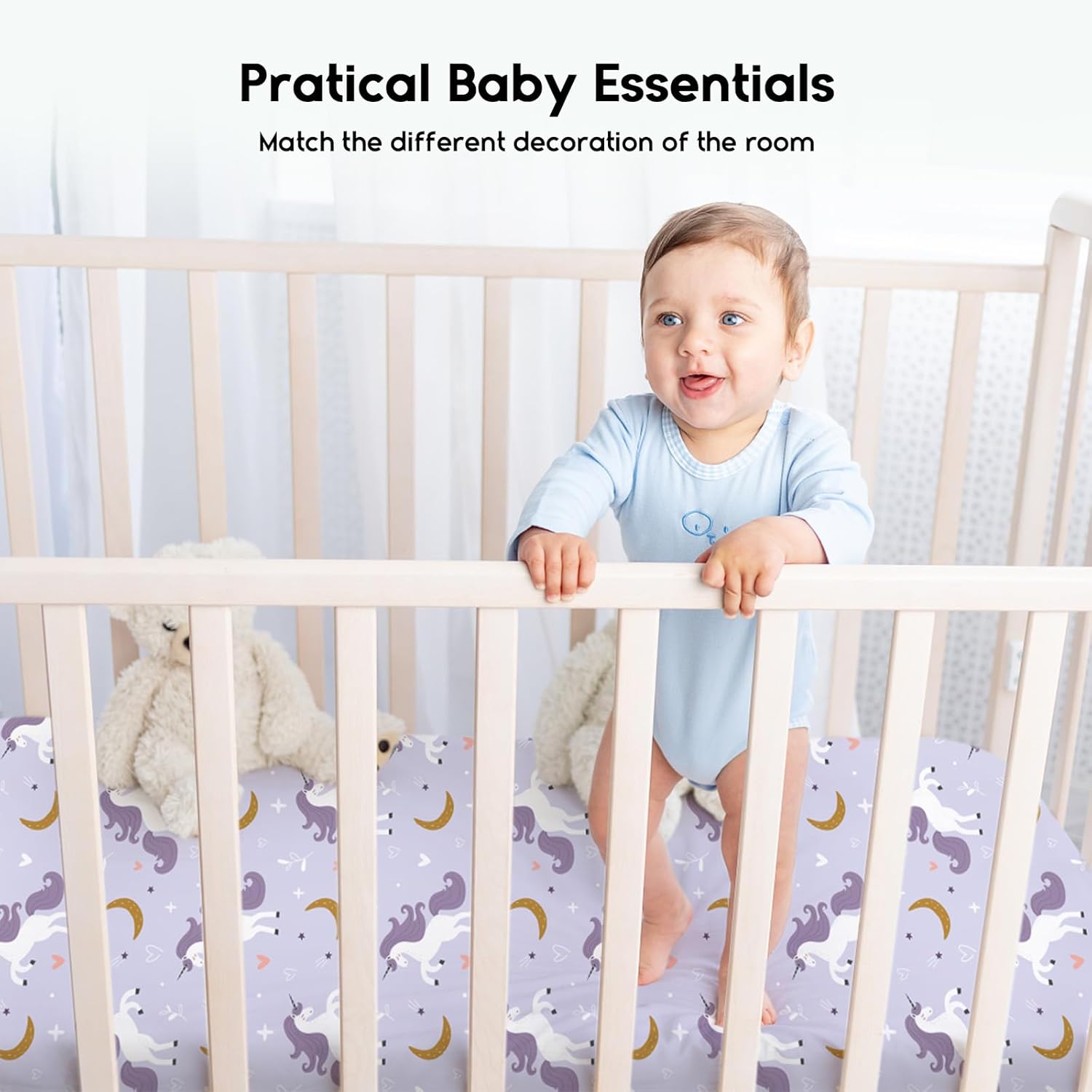 Yoofoss Fitted Baby Crib Sheets - Super Soft Microfiber 2-Pack for Standard Crib & Toddler Mattress | Purple & Unicorn Design 28x52x8in