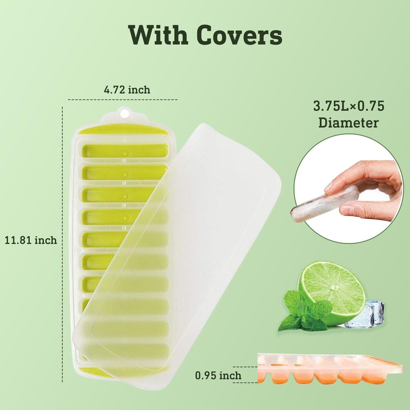 Lily's Home Silicone Ice Cube Tray with Lid Set of 4, BPA-Free, Ideal for Water Bottles & Sports Bottles, Flexible & Stackable Design for Quick Release, Ice Cube Trays for Freezer(11.81"*4.72"*0.95")