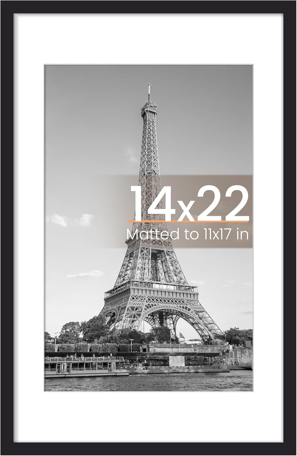 Upsimples 14x22 Picture Frame - Versatile Display for 11x17 Photos with Mat or 14x22 Without - Black, 1 Pack