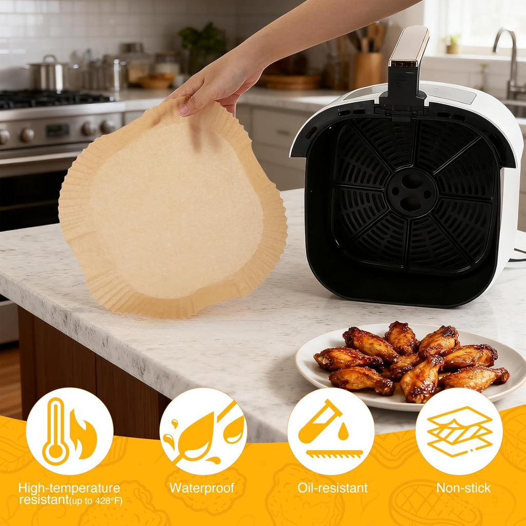 Skiennix Air Fryer Paper Liners - 400 Pcs Unbleached Non-Stick Parchment for 5-8 QT | 8 Inch Square