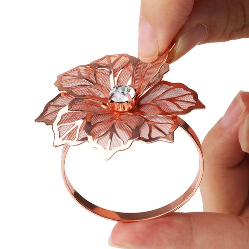 KPOSIYA Hollow Out Flower Napkin Ring Holder Metal Napkin Rings Set of 20 for Wedding Party Holiday Banquet Christmas Dinner Delicate Serviette Buckles Decor Favor (20, Flower-Rose Gold)
