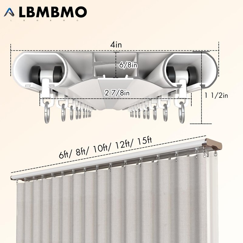 Silent Double Curtain Track Ceiling Mount 5' to 16', Wide 4" White Aluminum track Curtains Rail, Bedroom/Window/Hotel Drop Ceiling Curtains Tracks (without curtains & hooks)(Double, 12ft)