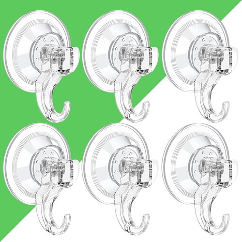 LUXEAR Suction Cup Hooks - 6 Pack Reusable Waterproof Hooks for Bathroom, Kitchen & Travel | Clear