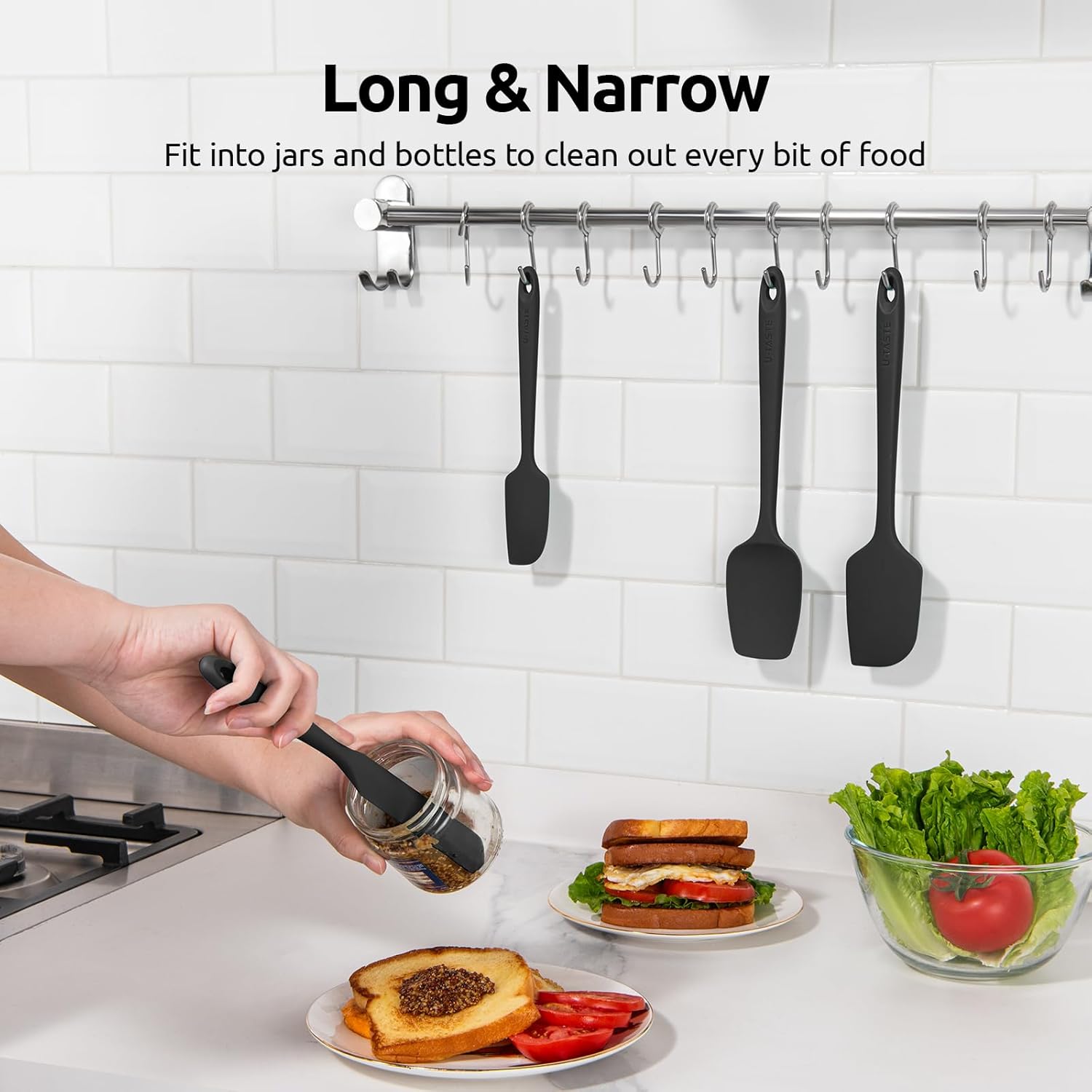 U-Taste Silicone Spatula Set - Heat Resistant Up to 600°F | Durable Black Kitchen Tools