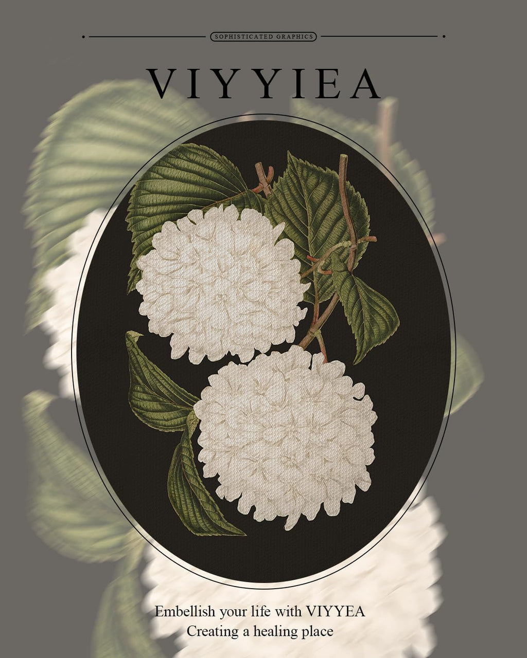 VIYYIEA Gold Framed Canvas Print - White Hydrangea Oil Painting for Elegant Home Decor | 13x16in