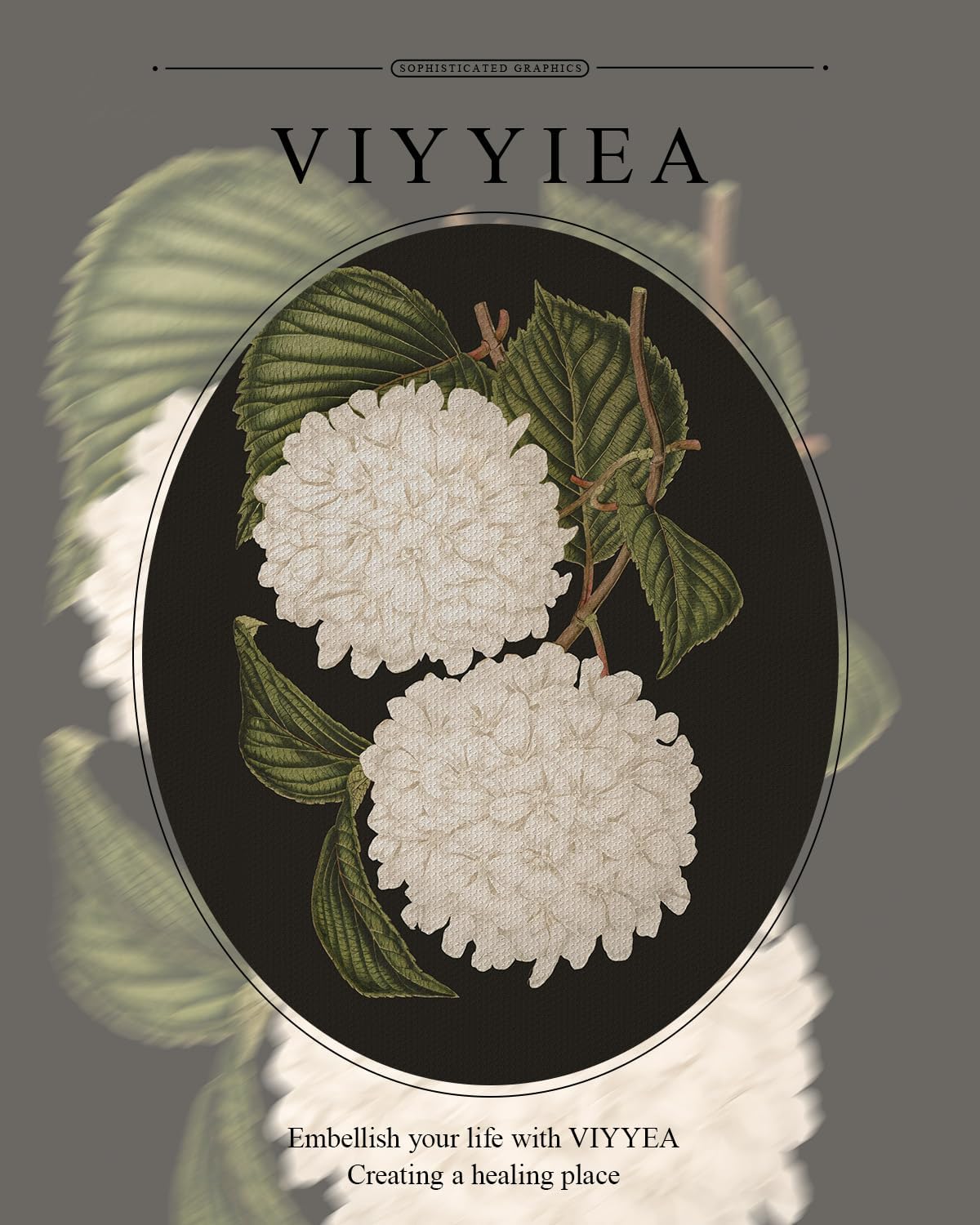 VIYYIEA Gold Framed Canvas Print - White Hydrangea Oil Painting for Elegant Home Decor | 13x16in