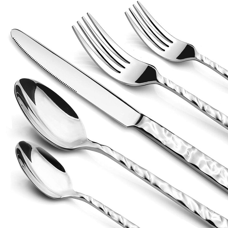 NICE KITCHEN 60 Piece Silverware Set for 12, Food-Grade Stainless Steel Utensils Set,Wave Style Design & Mirror Polished - Dishwasher Safe