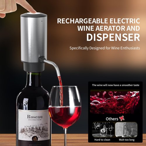 Wine Aerator Electric Wine Decanter Automatic Wine Aerator,Wine Dispenser Wine pourer with Rechargeable for Christmas, parties, weddings, dates (Black)