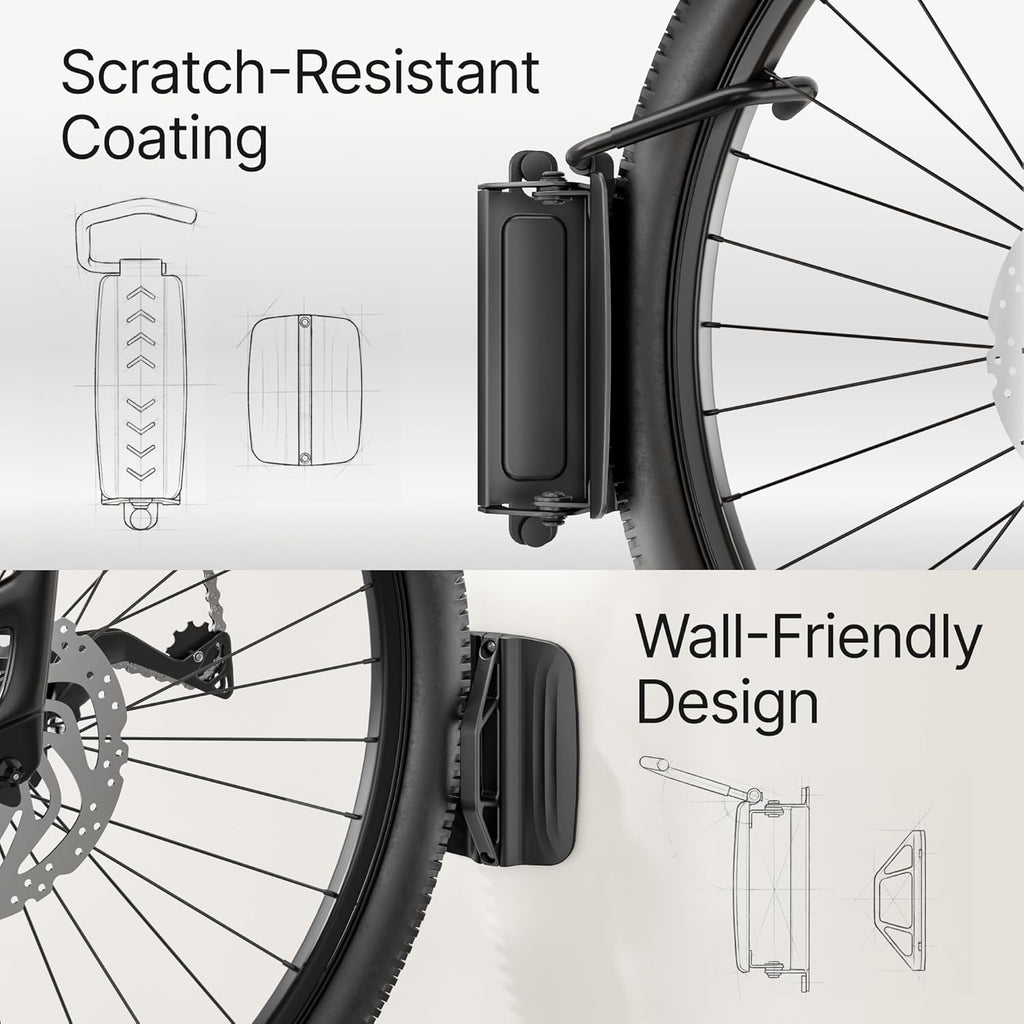 PEGZONE Heavy Duty Bike Hooks - Adjustable Wall Mount Hanger for Garage | Holds 77 Lbs, 2 Pack