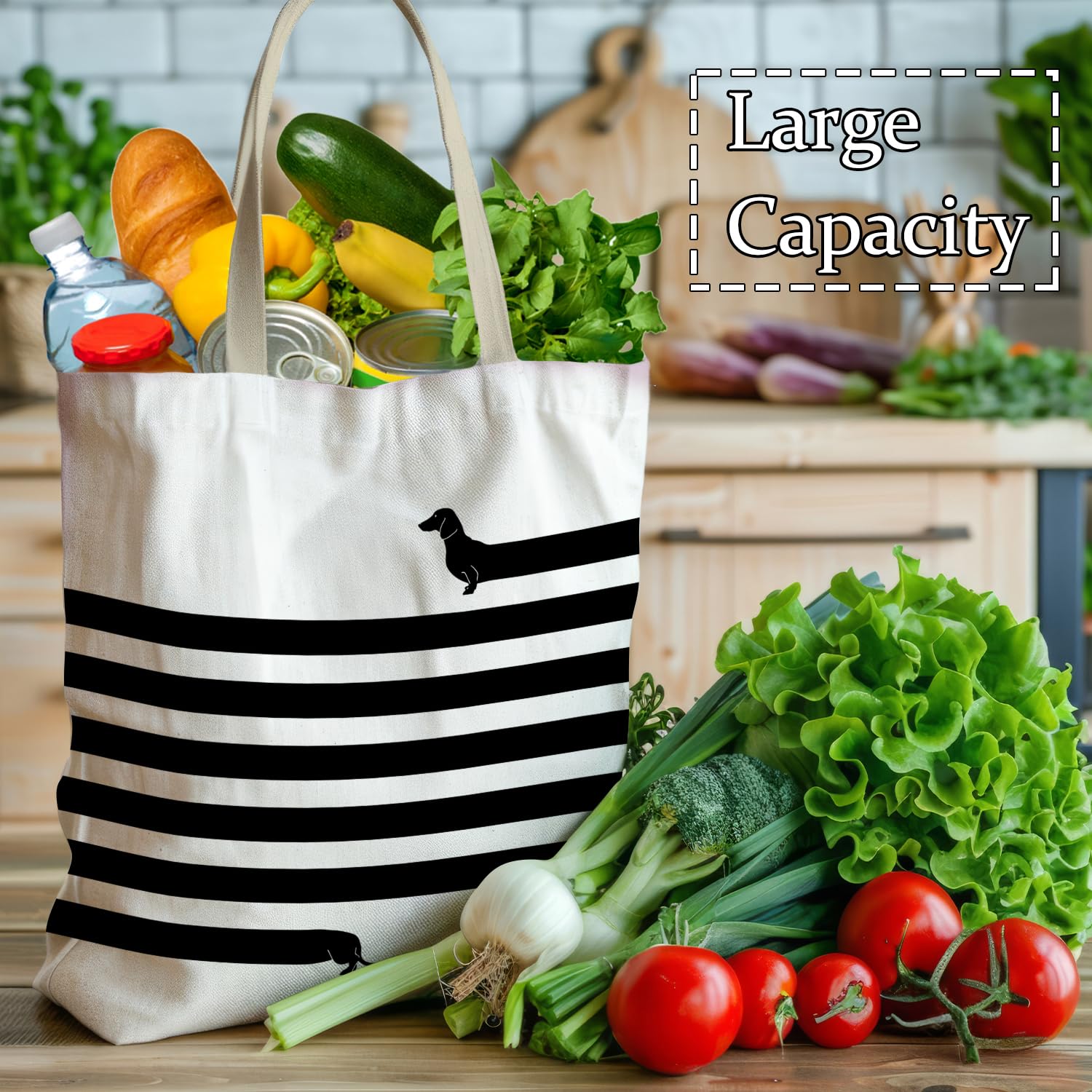 APJYM Funny Long Dachshund Canvas Tote Bag, Dachshund Gifts for Dachshund Lover Women, Reusable Grocery Shopping Bags