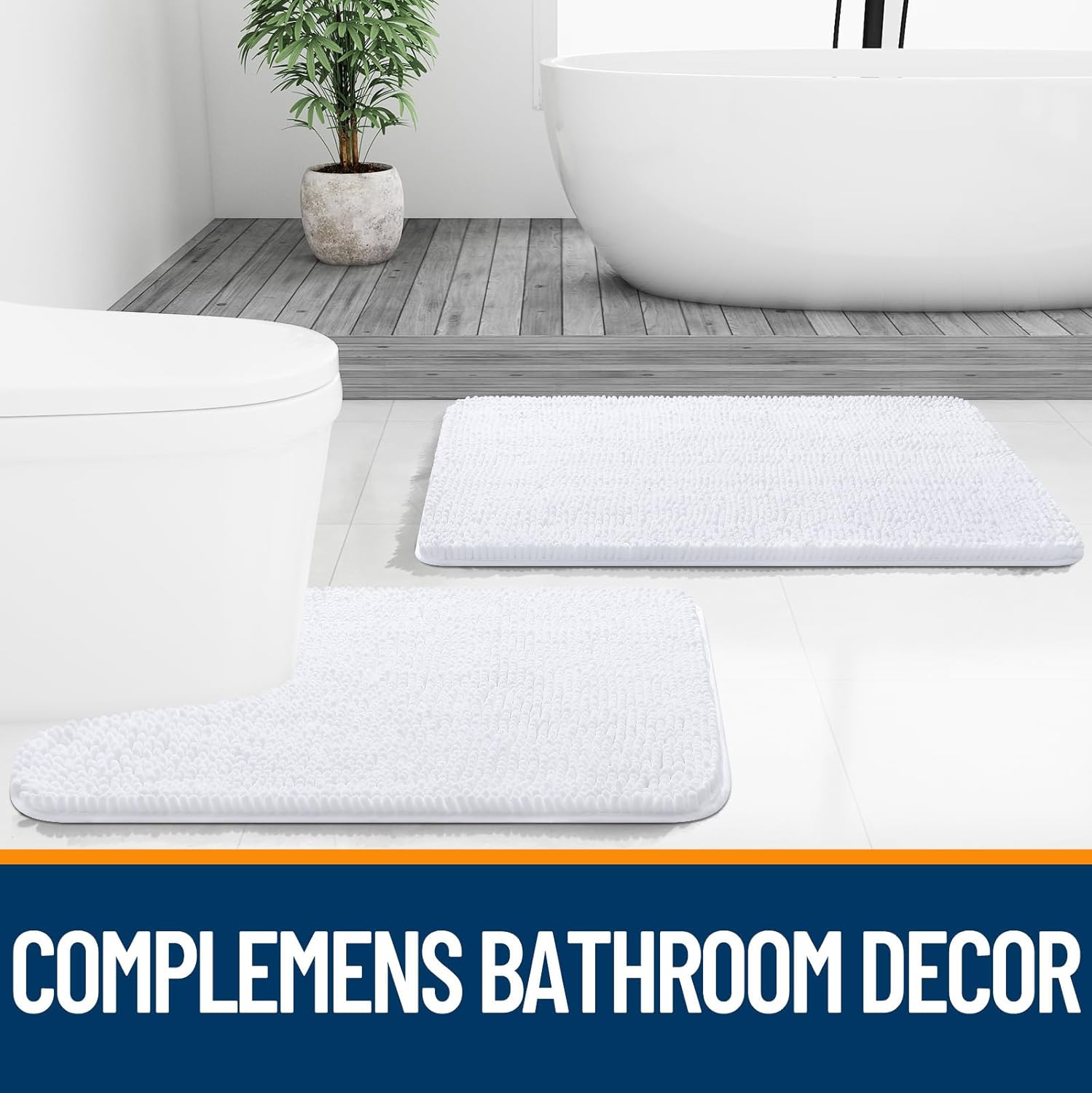 OLANLY Bathroom Rugs - Extra Soft Chenille Bath Mats | Quick-Dry, Machine Washable, 32x20, White