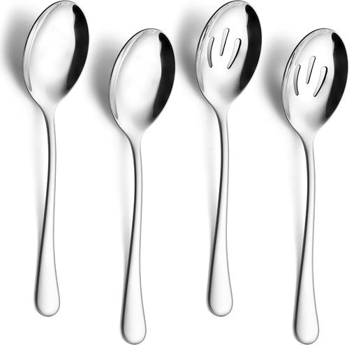 E-far Large Serving Spoons Set - 9.8 Inch Stainless Steel Utensils for Buffet & Catering | Dishwasher Safe