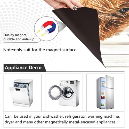 Dishwasher Magnet Cover Front Door Cute Happy Highland Cow with Flowers Decorative Refrigerator Covers Magnetic Sheet Sticker Wash Machine Fridge Panel Decal for Kitchen Appliance 23x26 in