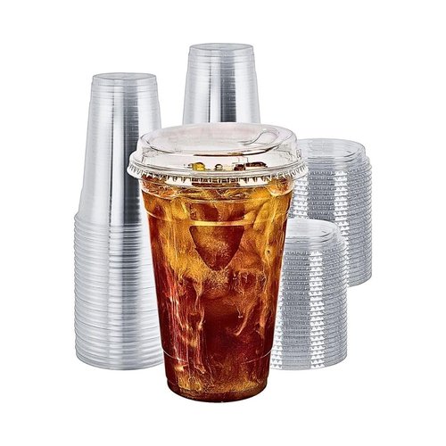 Green Direct 20 oz. Disposable Plastic Clear Cups with Strawless Sip Lids for Iced Coffee 50
