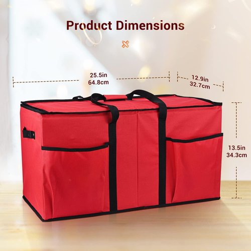 Mrrihand Christmas Ornament Storage Box - Organize 128 Holiday Ornaments | Adjustable Dividers, Dual Zipper, 600D Material (Red)
