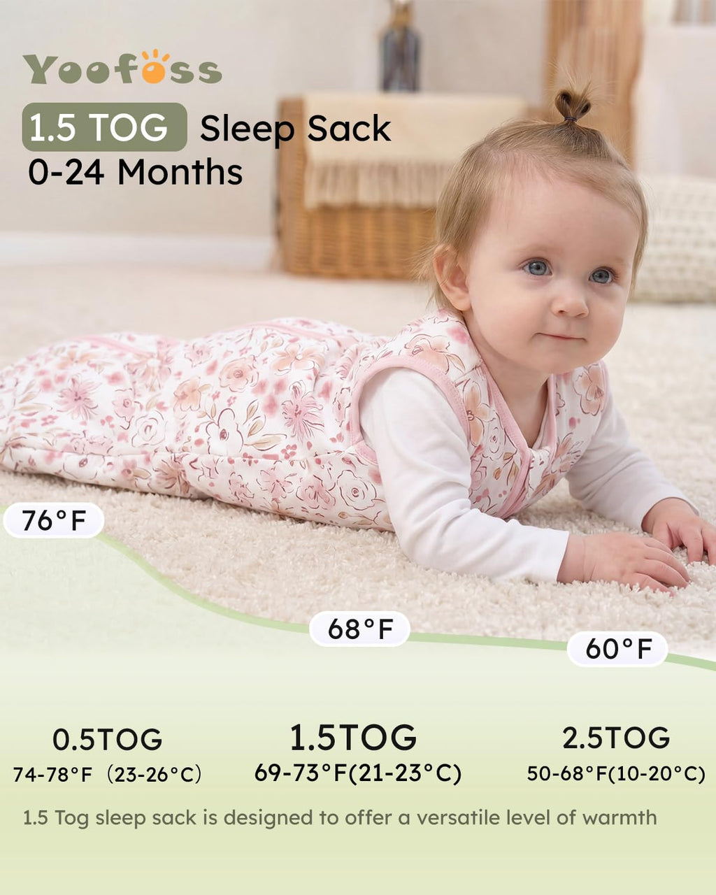 Yoofoss Baby Sleep Sack | 1.5 Tog Wearable Blanket for 0-6 Months | 100% Organic Cotton, Warm & Comfy