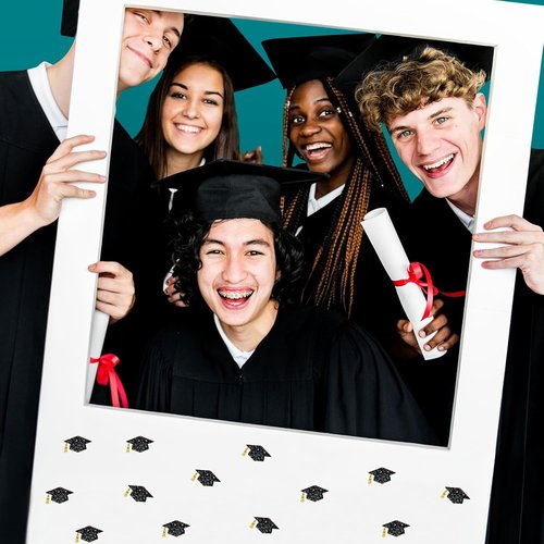 FYSUIMU Graduation Cap Stickers - Holographic Black & Gold Decals for Grad Parties | 500 Pcs, 1.5 in