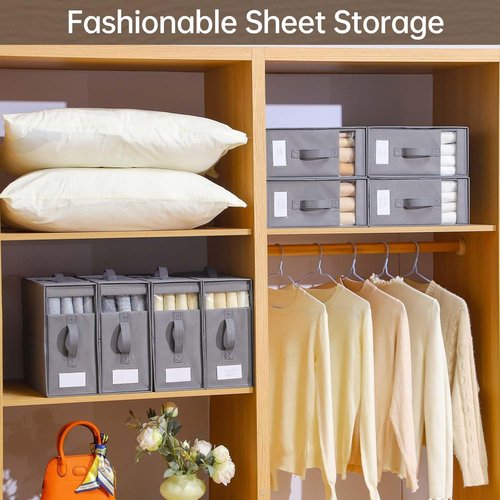 Bed Sheet Organizers by [Brand Name] - 8 Pack Foldable Linen Closet Storage Solutions