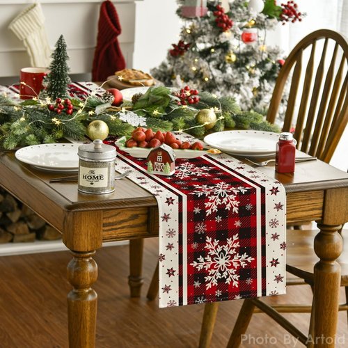 Artoid Mode Buffalo Plaid Christmas Table Runner - 13x72 Inch Winter Kitchen Decor