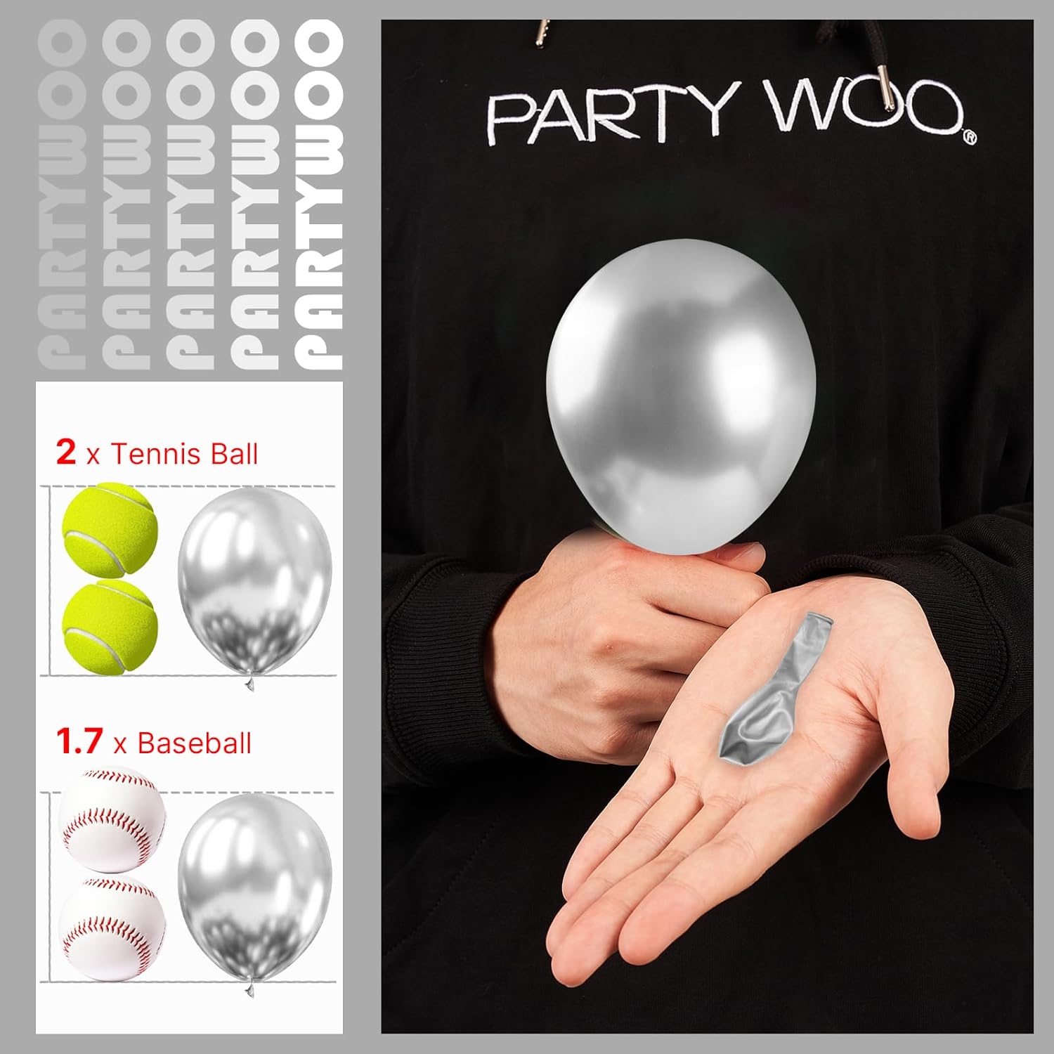 PartyWoo Silver Metallic Balloons - 50pcs 5-Inch for Stunning Garland or Arch | Perfect for Birthdays & Weddings