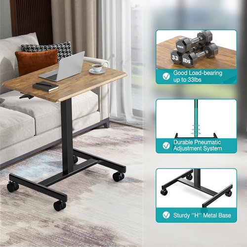 DUMOS Portable Small Standing Desk - Adjustable Height Laptop Workstation with Lockable Wheels | 19 Inch Brown