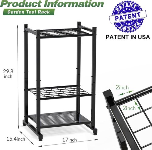 Garden Tool Organizer - Heavy Duty Steel Yard Tool Rack for Up to 35 Long-Handled Tools | Black
