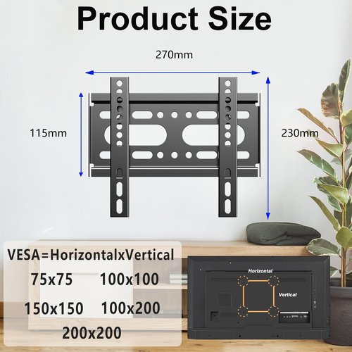 Fixed TV Wall Mount - Skiennix 14-42" Flat Screen Bracket | Easy Install, VESA Up to 200x200mm, 55lbs Max Load
