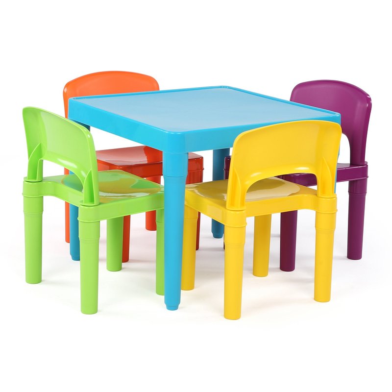 Humble Crew Kids Plastic Table and Chair Set, Toddler Activity Table with 4 Chairs, Lightweight Easy-Clean Kids Desk for Play, Snacks & Crafts, Playroom Furniture, Blue/Red/Green/Yellow/Purple