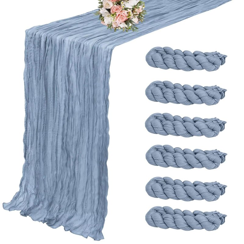 6 Pack Dusty Blue Cheesecloth Table Runner, 35 x 120 Inch Dusty Blue Cheese Cloth Table Runner, 10FT Boho Gauze Spring Table Runners for Wedding Bridal Baby Shower Birthday Party