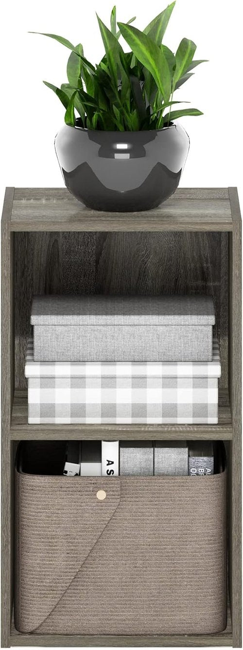 Furinno PASIR 2-Tier Modern Bookshelf - Open Shelves Bookcase in French Oak | Easy Assembly for Living Room & Home Office