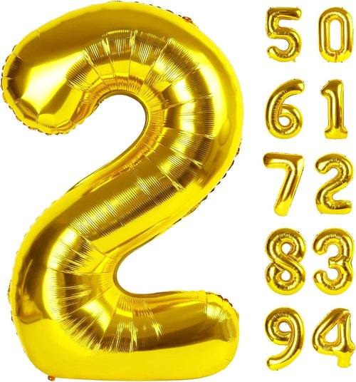 Gold 2 Balloon - 40 Inch Number 2 Balloon for Second Birthday Party Decorations