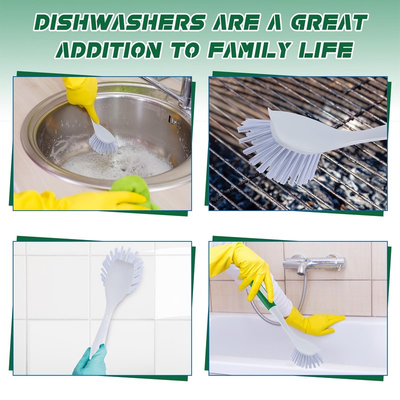 Hsei 30 Pcs Kitchen Scrub Dish Brush Bulk with 11 Inch Handle Cleaning Dish Scrubber with Stiff Bristles Washing Scrub Brushes for Housekeeping for Pots and Pans, Kitchen Sink (Green)