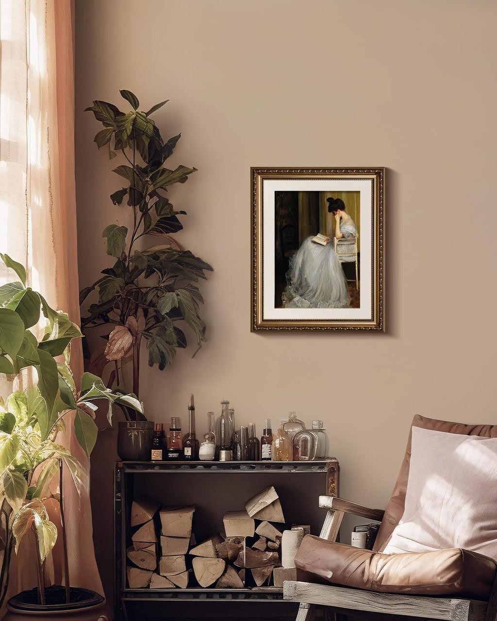 VIYYIEA Gold Framed Wall Art - Vintage Women Reading Canvas Print for Living Room | 13x16in