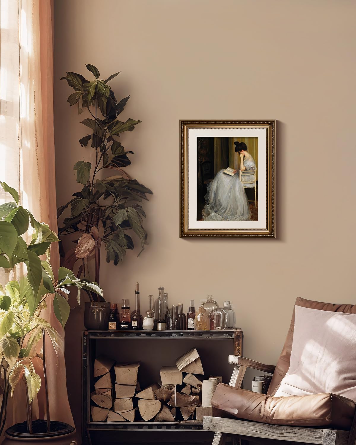 VIYYIEA Gold Framed Wall Art - Vintage Women Reading Canvas Print for Living Room | 13x16in