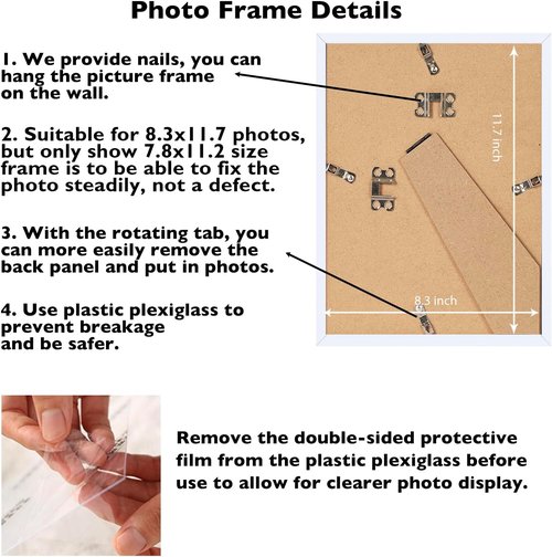 8.3x11.7 A4 Picture Frame by [Brand Name] - White Wall & Tabletop Display | Shatter-Resistant Plexiglass