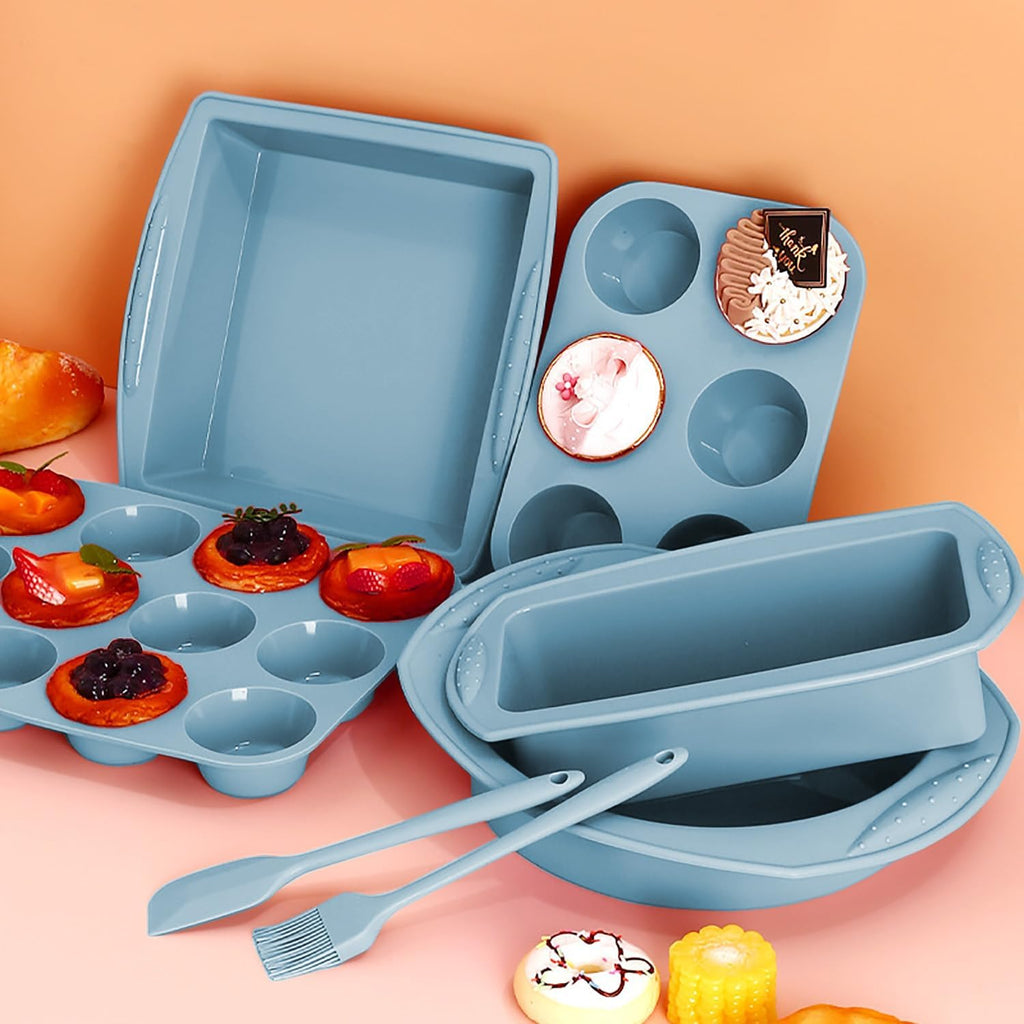Skiennix 7-in-1 Silicone Bakeware Set - BPA-Free Baking Molds for Cakes, Muffins, and More
