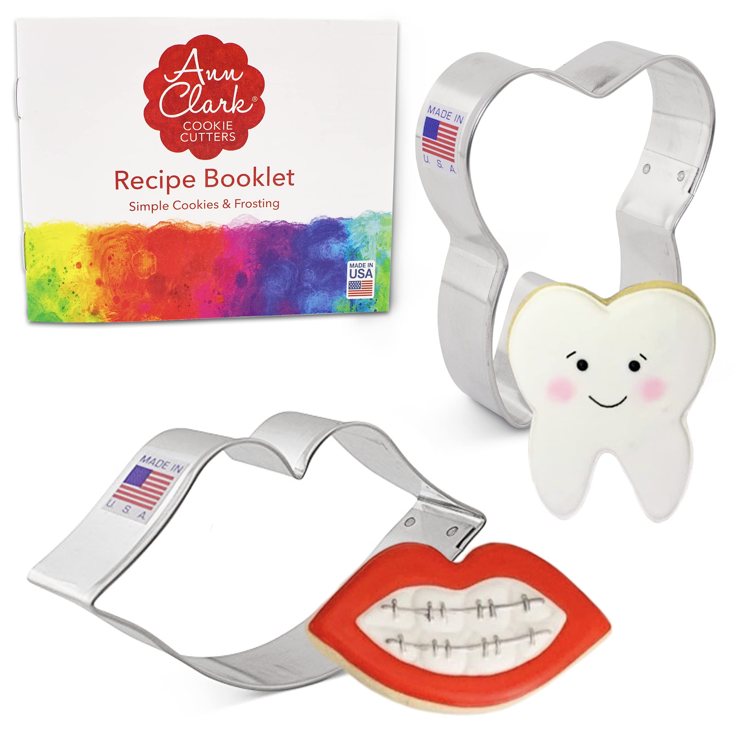 Sweet Smile/Dentist Cookie Cutters 2-Pc. Set Made in the USA by Ann Clark, Mouth, Tooth
