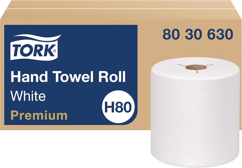 Tork Roll Hand Towels - Premium White, 6 Rolls | H80 for Superior Absorbency and Convenience