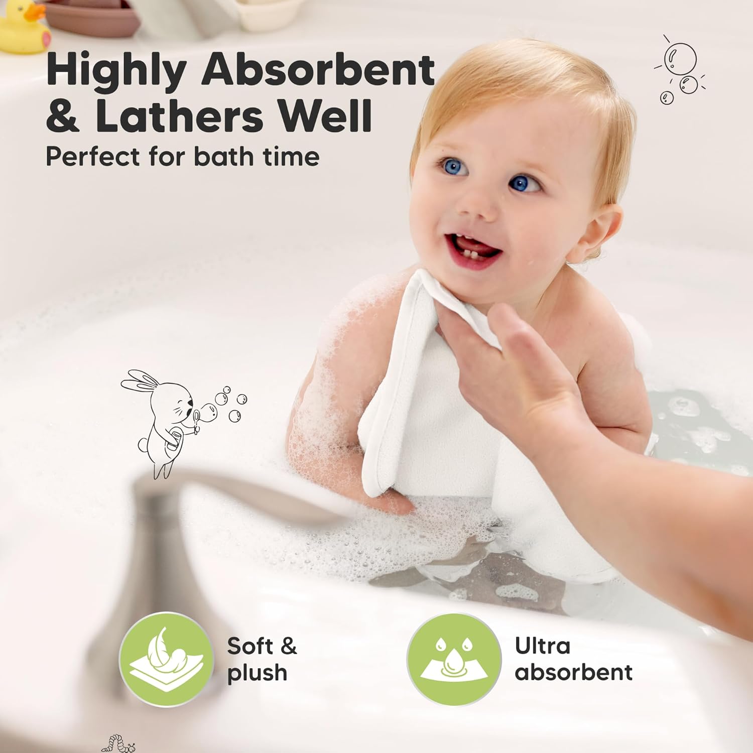 Baby Washcloths 6-Pack | Soft, Absorbent Viscose Bamboo Towels for Newborns & Toddlers, 10x10