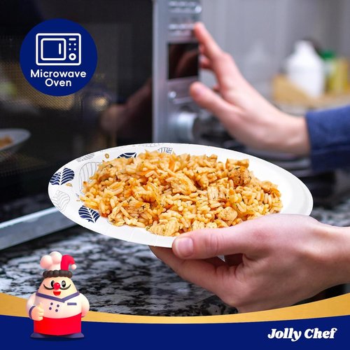 JOLLY CHEF 10-Inch Heavy Duty Paper Plates - 140 Count, Soak Proof & Cut Proof for Everyday Use