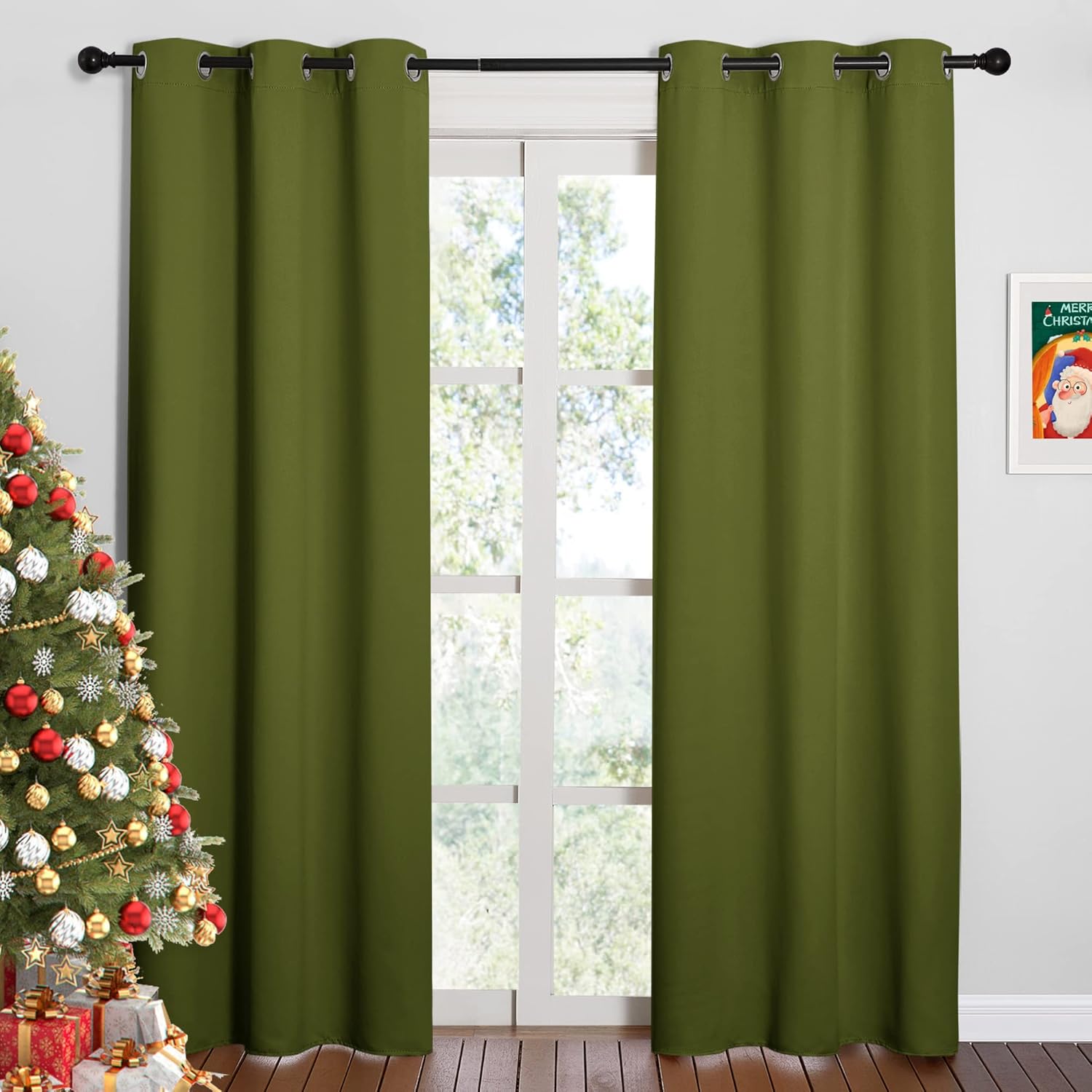 NICETOWN Blackout Curtains - Thermal Insulated Grommet Drapes for Living Room | Olive Green, 42x84 Inches