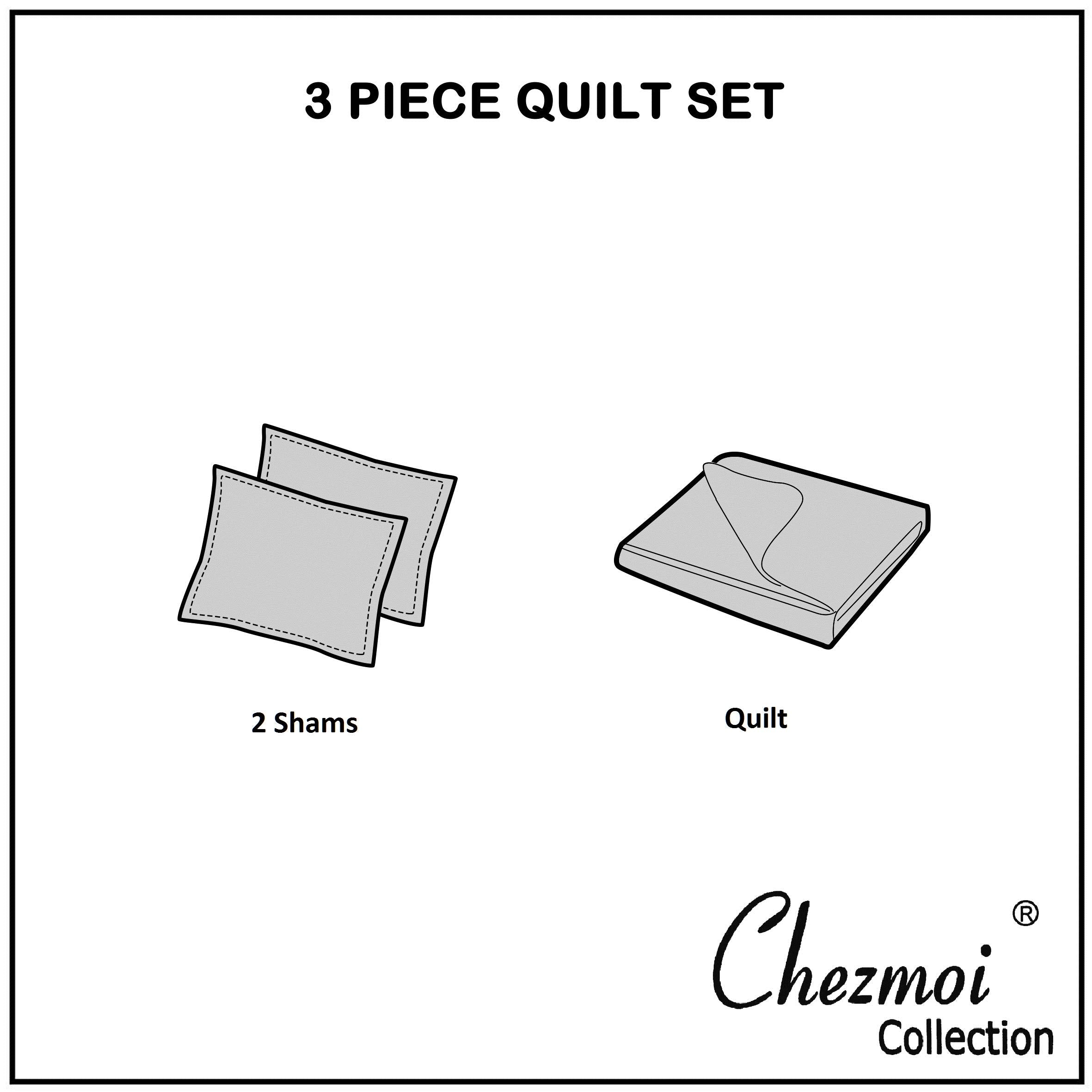 Chezmoi Collection Avon 3-Piece Diamond Stitch Pattern Soft-Finished Vintage Washed 100% Cotton Quilt Set (Queen, White)